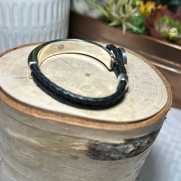 Brighton collectibles bracelet silver black braided leather pull on - Picture 4 of 8